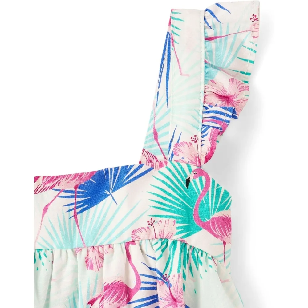 Girls Gymboree Tropical Flamingo Hawaiian Print Tiered Cotton Dress Size 12 NEW